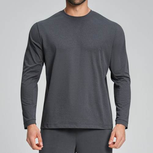 Cross-Border Men's Micro-Pore Moisture-Wicking Sports Casual Fitness T-Shirt Home Hiking Mountaineering Jogging Long Sleeve 5091