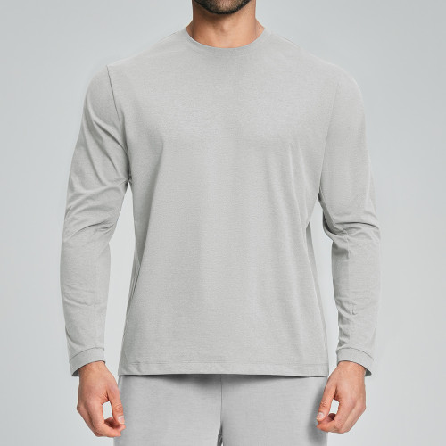 Cross-Border Men's Micro-Pore Moisture-Wicking Sports Casual Fitness T-Shirt Home Hiking Mountaineering Jogging Long Sleeve 5091
