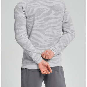 Cross-Border Men's Seamless Round Neck Jacquard Skin-Friendly Breathable Quick-Dry Sports Outdoor Fitness Home Casual Long Sleeve 1115