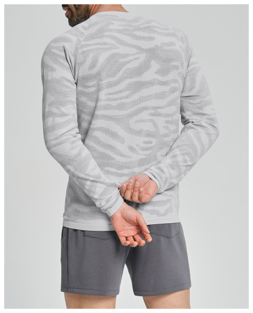Cross-Border Men's Seamless Round Neck Jacquard Skin-Friendly Breathable Quick-Dry Sports Outdoor Fitness Home Casual Long Sleeve 1115