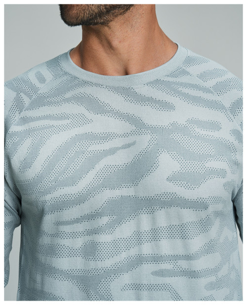 Cross-Border Men's Seamless Round Neck Jacquard Skin-Friendly Breathable Quick-Dry Sports Outdoor Fitness Home Casual Long Sleeve 1115