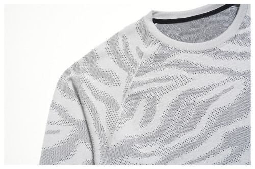 Cross-Border Men's Seamless Round Neck Jacquard Skin-Friendly Breathable Quick-Dry Sports Outdoor Fitness Home Casual Long Sleeve 1115