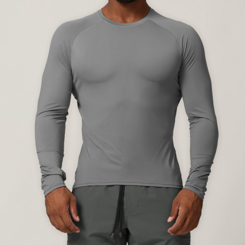 Wholesale Men's Casual Long Sleeve T-Shirt - Outdoor Sun Protection Round Neck Top in Solid Colors | OEM & ODM Manufacturing for American & European Markets1034