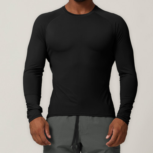 Wholesale Men's Casual Long Sleeve T-Shirt - Outdoor Sun Protection Round Neck Top in Solid Colors | OEM & ODM Manufacturing for American & European Markets1034