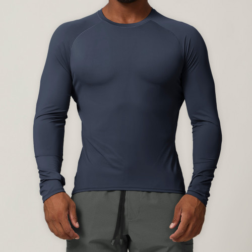 Wholesale Men's Casual Long Sleeve T-Shirt - Outdoor Sun Protection Round Neck Top in Solid Colors | OEM & ODM Manufacturing for American & European Markets1034