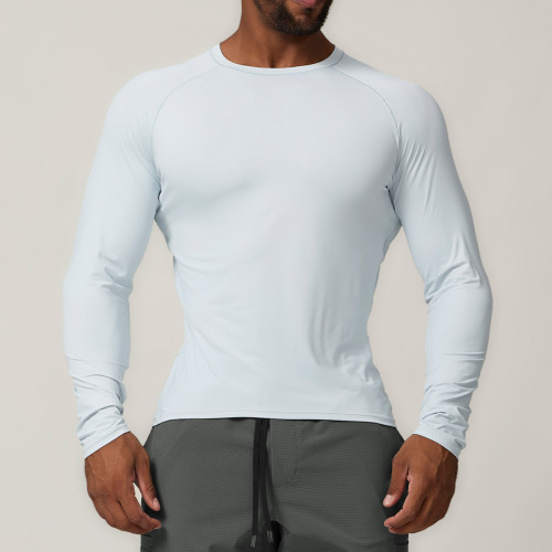Wholesale Men's Casual Long Sleeve T-Shirt - Outdoor Sun Protection Round Neck Top in Solid Colors | OEM & ODM Manufacturing for American & European Markets1034