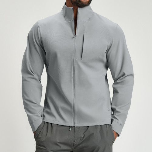Versatile Stand Collar Men's Sports Jacket - Breathable Solid Color for Spring/Autumn | OEM, ODM, Wholesale & Sourcing Agents Available1190