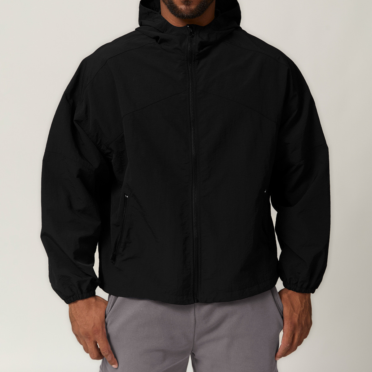 zipper hooded outdoor jacket