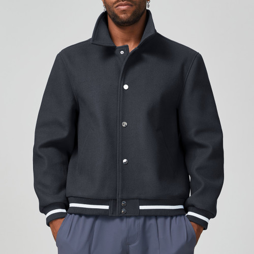 Wholesale Custom Cross-Border Men's Baseball Jacket – Spring Style with Thickened Fabric | Retro Lapel Jacket in Solid Colors | Ideal for OEM, ODM, and Sourcing Needs1125