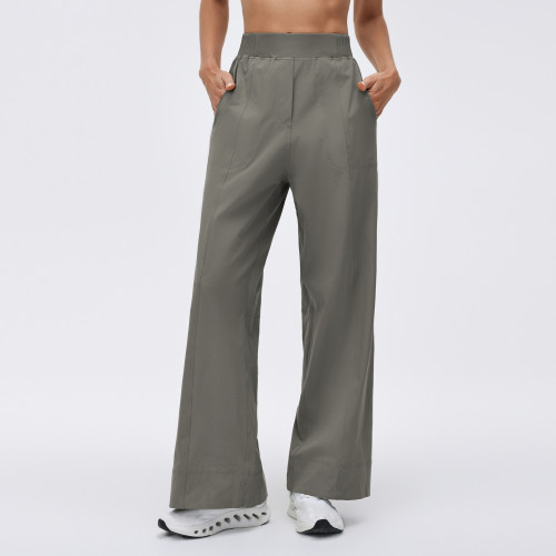 D26015 Women's Water-Resistant Outdoor Pants - OEM & ODM Available! High Waist Elastic Loose Straight Leg Quick Dry Breathable Fitness Trousers for Bulk Orders and Sourcing Agents