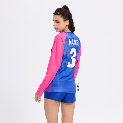 A231130 Women's Custom Long Sleeve Volleyball Uniform Set - OEM & ODM Available for Sportswear. Quick Dry Breathable Team Jerseys Ideal for Matches and Training. Wholesale Options for Teams & Sourcing Agents.