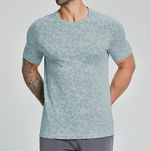 Cross-Border Men's Seamless Jacquard Training Fitness Apparel - Round Neck Quick-Dry Short Sleeve Outdoor & Hiking Wear - Specializing in OEM, ODM & Wholesale Partnerships1112