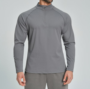 Men's Breathable Half-Zip Long Sleeve Sports Top for Fitness - Skin-Friendly Design Ideal for Hiking and Commuting | OEM, ODM & Wholesale Opportunities5086-2.