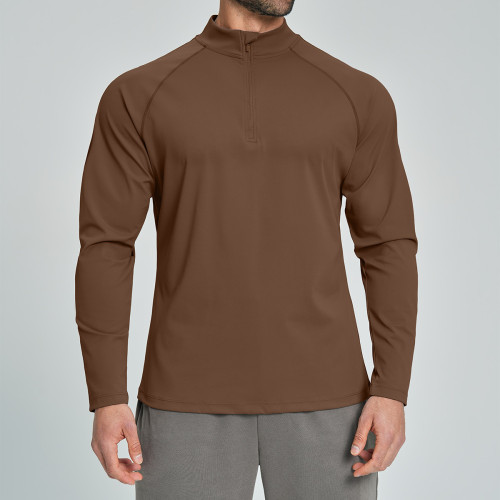 Men's Breathable Half-Zip Long Sleeve Sports Top for Fitness - Skin-Friendly Design Ideal for Hiking and Commuting | OEM, ODM & Wholesale Opportunities5086-2.