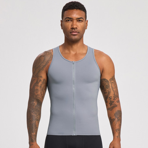 OEM & ODM European & American Men's Strong Shaping Compression Fitness Wear - Zippered Sports Tank Top, Quick-Dry Running Tank Top for Wholesale Sourcing51143