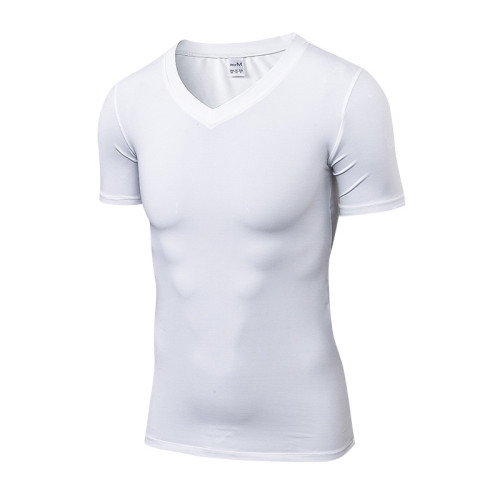 OEM & ODM Men's V-Neck Compression Short Sleeve PRO Fitness T-Shirt - High-Elastic, Quick-Dry Running Sports Training Apparel for Wholesalers & Sourcing Agents | Hot Seller 1118