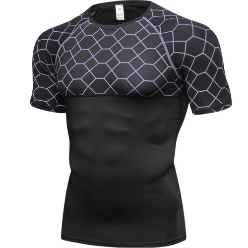 OEM & ODM Men's Fitness Short Sleeve Printed Splicing Sports Running Shirt - Moisture-Wicking, Quick-Dry, High-Elastic Compression Apparel 4003 for Wholesale & Sourcing Agents4003