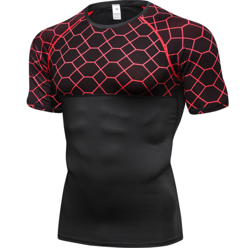 OEM & ODM Men's Fitness Short Sleeve Printed Splicing Sports Running Shirt - Moisture-Wicking, Quick-Dry, High-Elastic Compression Apparel 4003 for Wholesale & Sourcing Agents4003