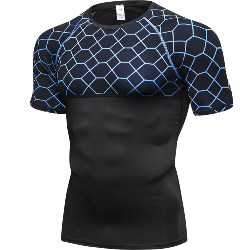 OEM & ODM Men's Fitness Short Sleeve Printed Splicing Sports Running Shirt - Moisture-Wicking, Quick-Dry, High-Elastic Compression Apparel 4003 for Wholesale & Sourcing Agents4003