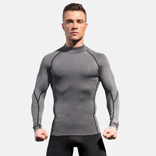 Wholesale Men's High Elastic Quick-Dry Stand Collar Hoodie | PRO Fitness Long Sleeve Sports Running T-Shirt for Autumn/Winter - OEM & ODM Solutions Available - Model 1058