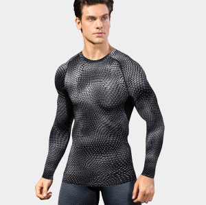 Men's 3D Stereoscopic Print Fitness Running Long Sleeve Top - OEM/ODM, Wholesale & Sourcing Agents | Compression, Elastic, Moisture-Wicking & Quick-Dry Technology for Optimal Performance 4029