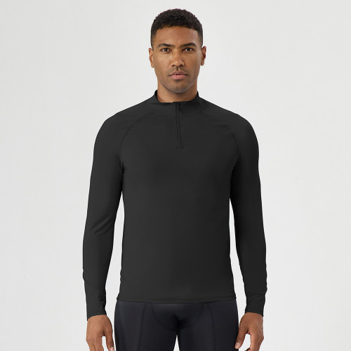 Custom OEM & ODM Men's Fitness Apparel - Half-Zip Long Sleeve Quick-Dry Top for Running | European & American Design with Sun Protection | Sourcing Agents WelcomeAL10559