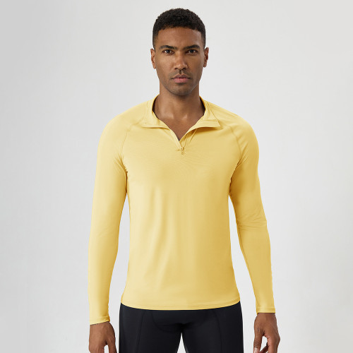 Custom OEM & ODM Men's Fitness Apparel - Half-Zip Long Sleeve Quick-Dry Top for Running | European & American Design with Sun Protection | Sourcing Agents WelcomeAL10559