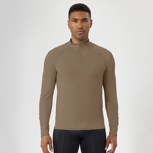 Custom OEM & ODM Men's Fitness Apparel - Half-Zip Long Sleeve Quick-Dry Top for Running | European & American Design with Sun Protection | Sourcing Agents WelcomeAL10559