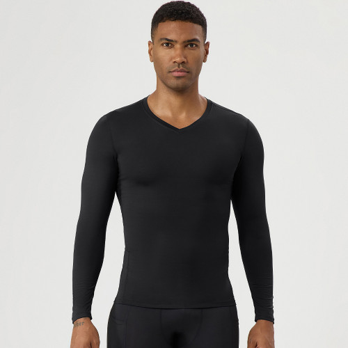 Men's V-Neck Long Sleeve Compression T-Shirt | Quick-Dry, High-Elastic Breathable Base Layer for Fitness | OEM, ODM, and Wholesale Sourcing Agents for Activewear51525