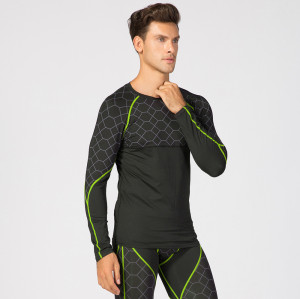 OEM & ODM Men's Fitness Printed Splicing Long Sleeve Sports Running Shirt - Quick-Dry, Moisture-Wicking High-Elastic Compression Apparel 4019 for Wholesale and Sourcing Agents
