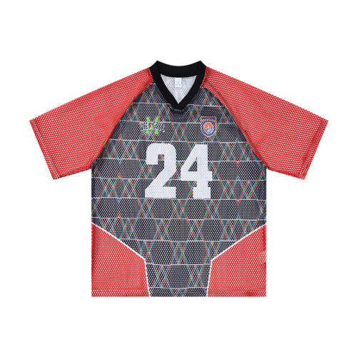 Jiezhan Menswear | OEM Flame Print Mesh Basketball Jersey - Short Sleeve 26 Summer Style | American Streetwear Raglan Sleeve T-Shirt for Wholesale & ODM Sourcing8486S26