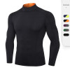 01516Wholesale High-Elastic Compression Long Sleeve Sports Top for Men – Quick-Dry Running Training Wear with Stand Collar in Color-Block Design | OEM & ODM Solutions for Activewear – Style 01506