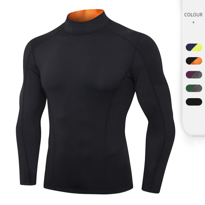 01516Wholesale High-Elastic Compression Long Sleeve Sports Top for Men – Quick-Dry Running Training Wear with Stand Collar in Color-Block Design | OEM & ODM Solutions for Activewear – Style 01506