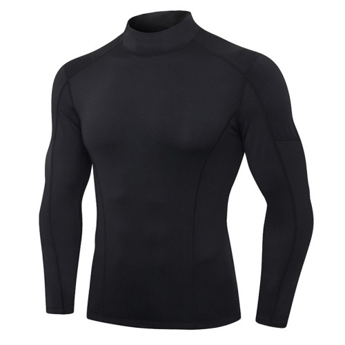 01516Wholesale High-Elastic Compression Long Sleeve Sports Top for Men – Quick-Dry Running Training Wear with Stand Collar in Color-Block Design | OEM & ODM Solutions for Activewear – Style 01506