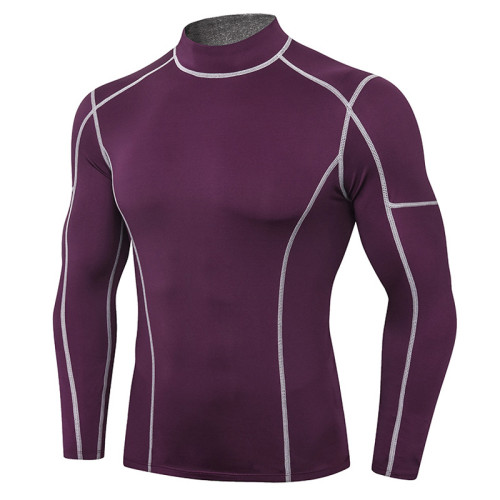 01516Wholesale High-Elastic Compression Long Sleeve Sports Top for Men – Quick-Dry Running Training Wear with Stand Collar in Color-Block Design | OEM & ODM Solutions for Activewear – Style 01506