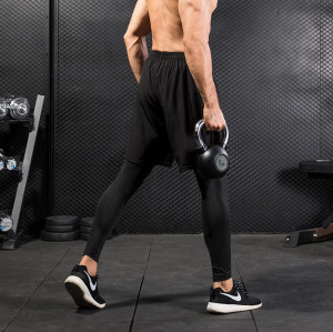 Men's Compression Fitness Pants - Fake Two-Piece Design for Running & Training | OEM, ODM, Wholesale Sourcing Agents - High-Elastic Quick-Dry Trousers 7010