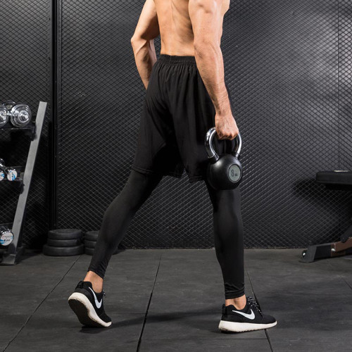 Men's Compression Fitness Pants - Fake Two-Piece Design for Running & Training | OEM, ODM, Wholesale Sourcing Agents - High-Elastic Quick-Dry Trousers 7010