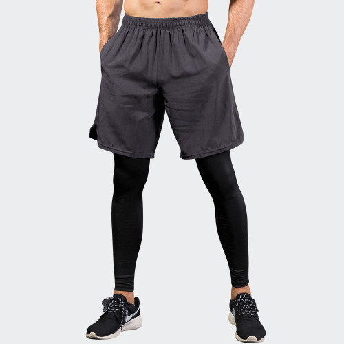 Men's Compression Fitness Pants - Fake Two-Piece Design for Running & Training | OEM, ODM, Wholesale Sourcing Agents - High-Elastic Quick-Dry Trousers 7010