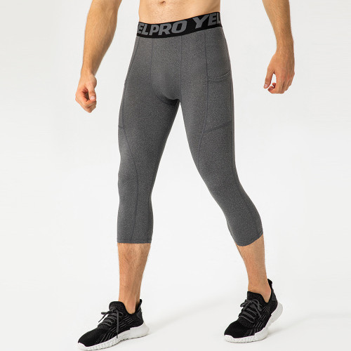 OEM & ODM Men's PRO Fitness 7/4 Pants with Pockets - High-Elastic Compression Shorts for Sports Training, Running, Quick-Dry Fabric - Wholesale & Sourcing Agents Welcome!1081