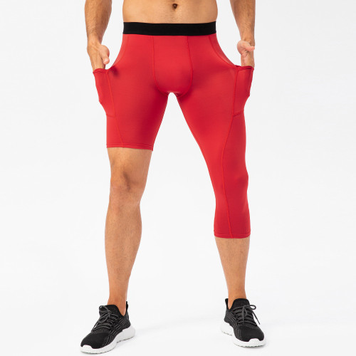 Men's Compression Single-Leg Fitness Pants with Pocket - OEM & ODM for Basketball Training - Quick-Dry 7/4 Sports Base Layer - Wholesale Available21329