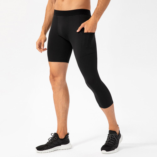 Men's Compression Single-Leg Fitness Pants with Pocket - OEM & ODM for Basketball Training - Quick-Dry 7/4 Sports Base Layer - Wholesale Available21329