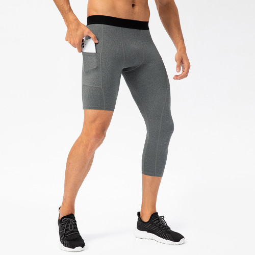 Men's Compression Single-Leg Fitness Pants with Pocket - OEM & ODM for Basketball Training - Quick-Dry 7/4 Sports Base Layer - Wholesale Available21329