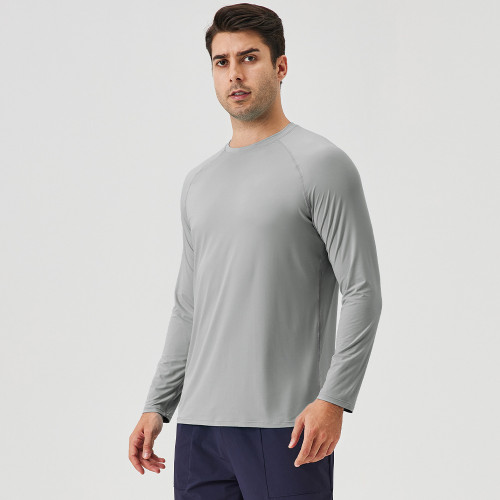 Men's Ice Silk Sun Protection Sports Long Sleeve T-Shirt - OEM & ODM Available for Wholesale & Sourcing Agents - Breathable Cooling Outdoor Running Fitness Top 41520