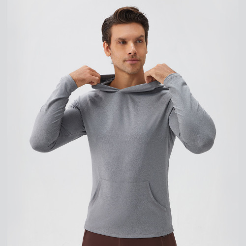 Wholesale Men's Autumn/Winter Sports Hoodie - Quick-Dry Moisture-Wicking Fitness Top, Slim-Fit Long Sleeve for Running & Training, OEM/ODM Services Offered - Style 31518