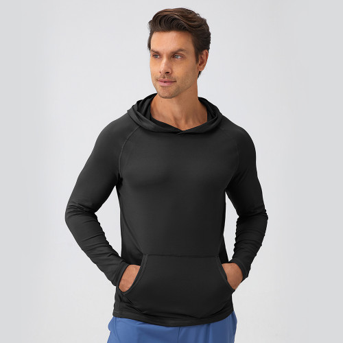 Wholesale Men's Autumn/Winter Sports Hoodie - Quick-Dry Moisture-Wicking Fitness Top, Slim-Fit Long Sleeve for Running & Training, OEM/ODM Services Offered - Style 31518