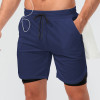 Men's Double Layer Fitness Shorts OEM/ODM/Wholesale Supplier | Quick-Dry Running Sports Pants Manufacturer with Earphone Hole for Brands & Importers | Custom ProductionD13014