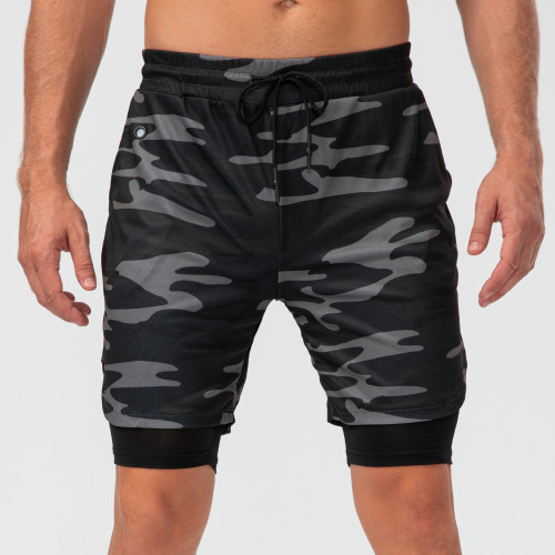 Men's Double Layer Fitness Shorts OEM/ODM/Wholesale Supplier | Quick-Dry Running Sports Pants Manufacturer with Earphone Hole for Brands & Importers | Custom ProductionD13014