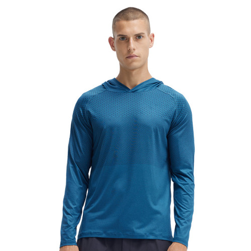 Men's Cationic Quick Dry Fitness Long Sleeve ODM OEM Custom Manufacturing Elastic Hooded Running Cycling Sports Top Factory Direct Wholesale Supply for Importers.AL16813