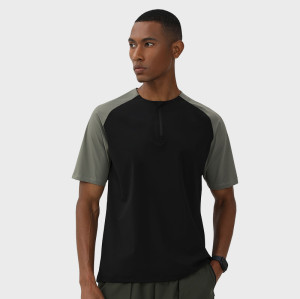 Unisex Quick-Dry Outdoor Sports T-Shirt OEM ODM Manufacturer, Sun Protection Half-Zip Color-Block Short Sleeve Slim Fit Activewear Bulk Supply.68121