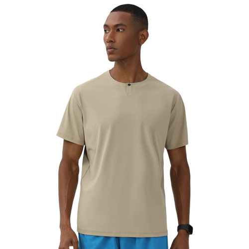 Men's Henley Neck Sports T-Shirt OEM ODM Custom Manufacturing UV Protection Quick-Dry Durable Activewear Fitness Apparel Factory Direct Wholesale Supplier68117